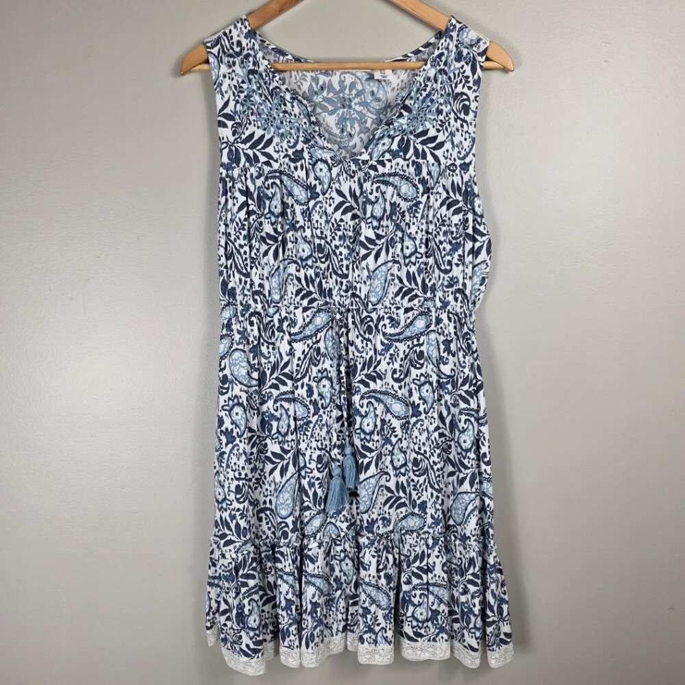 Lucky Brand Embroidery & Lace Detailed Tie Waist Sleeveless Dress